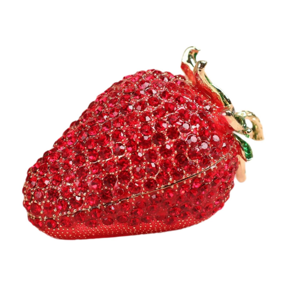 Crofta Strawberry Trinket Box Rhinestones Metal Mini Jewelry Box for Earrings Rings L