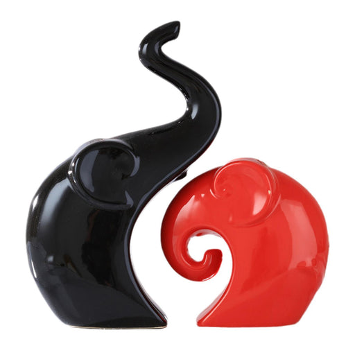 Crofta 2 Pieces Couple Elephant Statues Decorative Figurines for Desk Cabinet Shelf Black Red