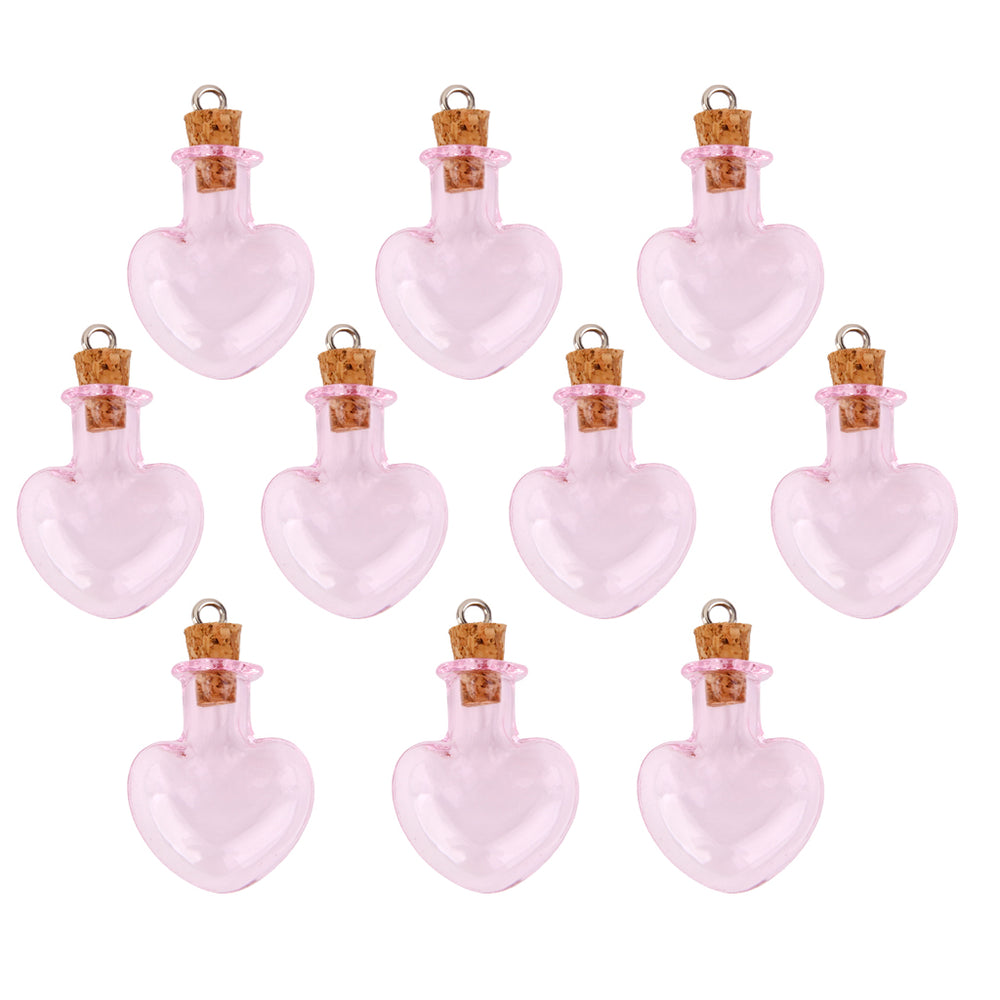 Crofta 10pcs Pink Glass Cork Bottles Vial Wishing Bottle DIY Pendant Craft - Heart