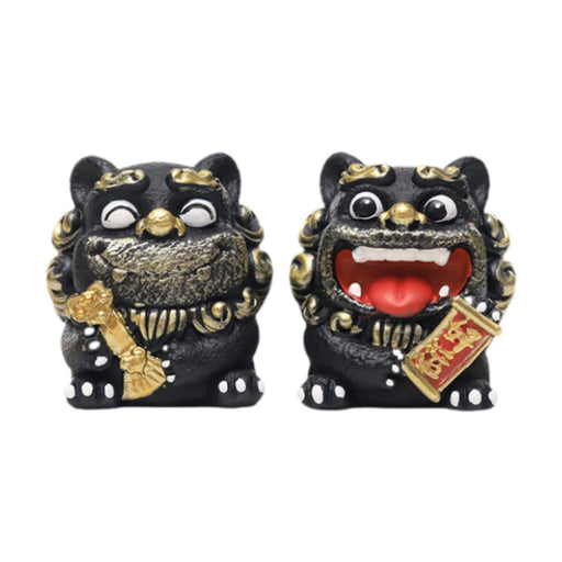 Crofta 2 Pieces Little Lion Fortune Statues Housewarming Gift Cute Decoration Black