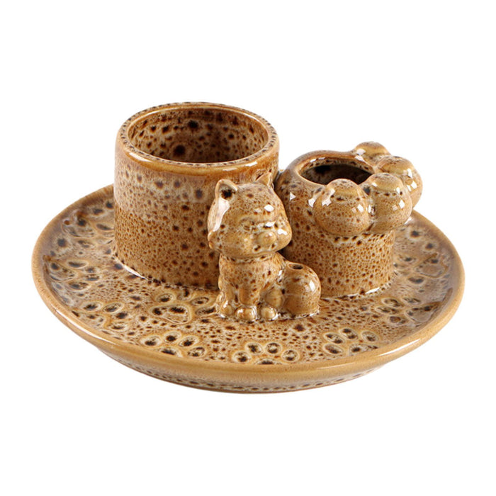 Crofta Incense Holder Decoration Cat Candle Holder for Office Tea Living Room Brown Spots