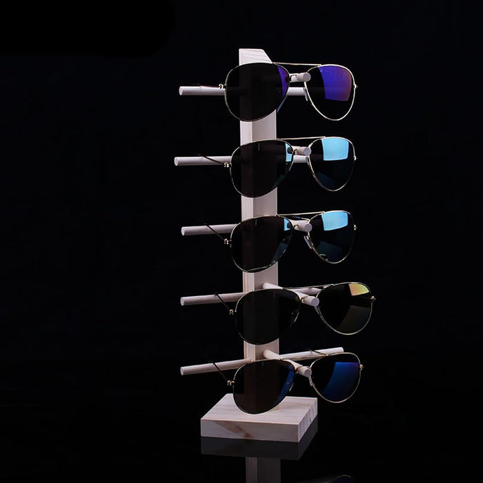 Crofta Wood Sunglasses Eyeglass Rack Display Stand Holder Single Line for 5 Pairs