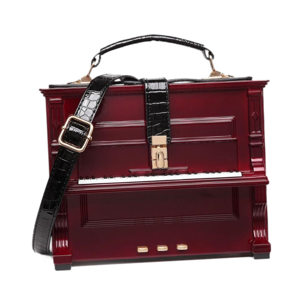 Women Piano Box Shaped Handbag Trendy Crossbody Bag for Summer Dating Travel Red