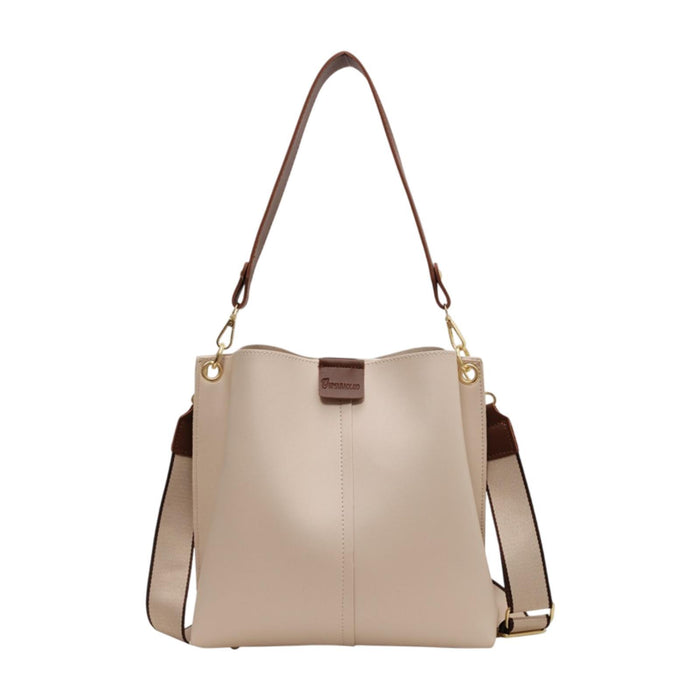 Crofta Womens Leather Shoulder Bag Lightweight Bucket Bag for Outdoor Work Vacation Beige