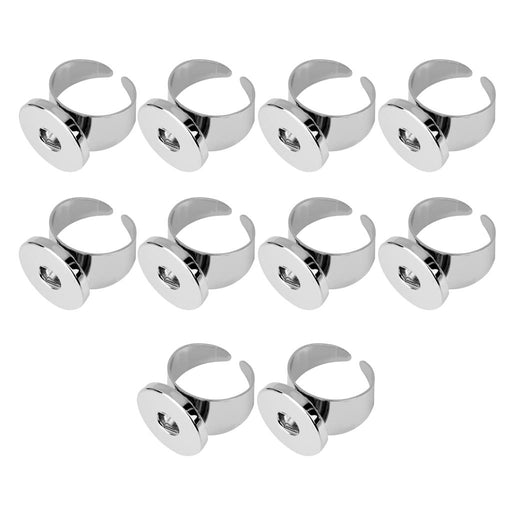 Crofta 10pcs Silver Snap Button Drill Finger Ring fits Noosa Adjustable DIY Jewelry