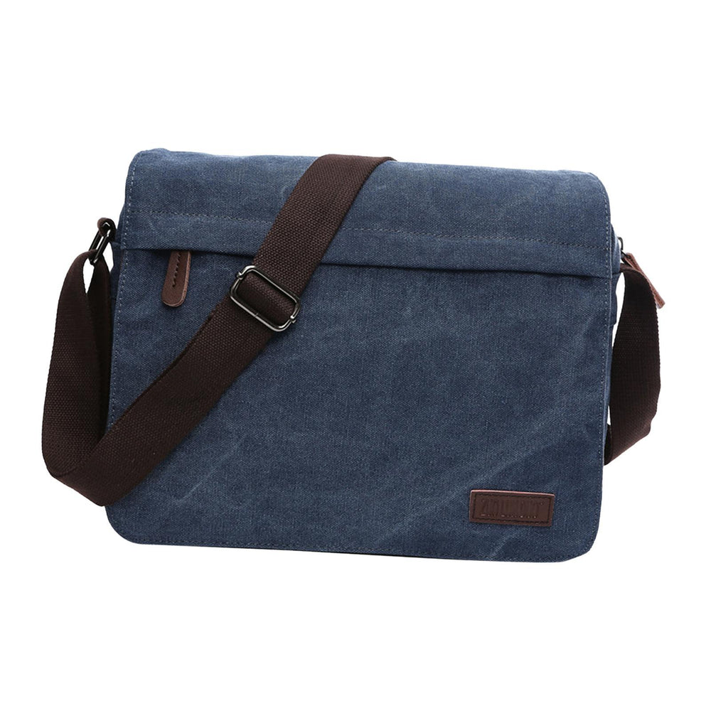 Crofta Men Shoulder Bag Zipper Canvas Business Computer Bag for Camping Cycling Gym Deep Blue