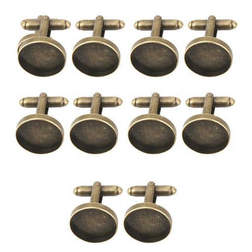 Crofta 10Pcs 16mm Round Blank Settings Base Pad Cuff Links Cufflinks Antique Bronze