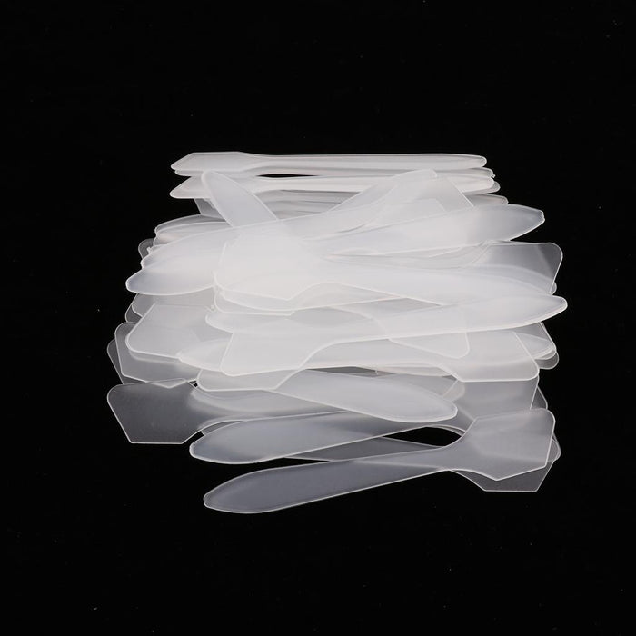 Crofta 100Pcs White Plastic Disposable Cosmetic Spatulas Spoons for Mixing&Sampling