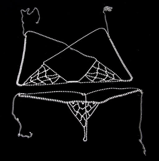 Crofta 1 set Sexy Bikini Jewelry Crystal Rhinestone Chain Bra Lingerie Halter Top Body Chain