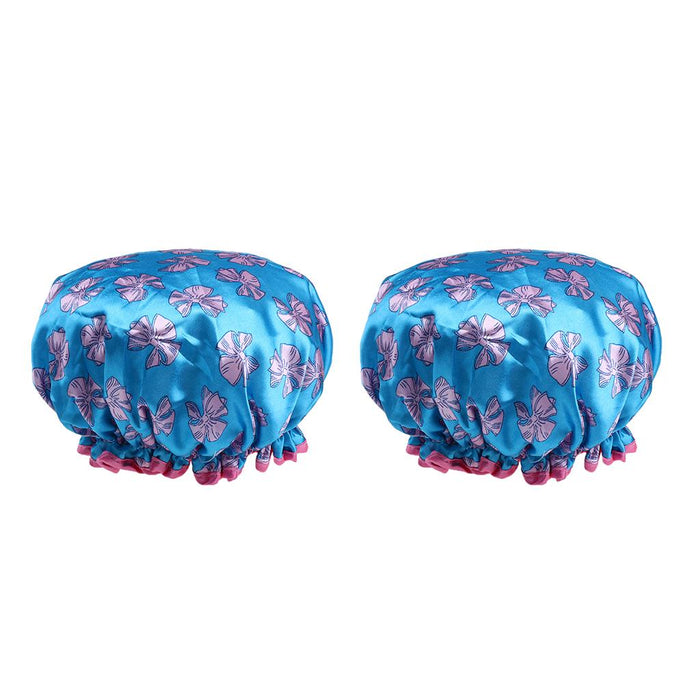 2 Pieces Waterproof Reusable Shower Cap Bath Hat for Women Lady Dark Blue