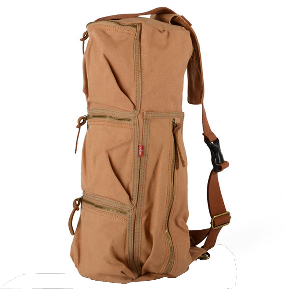 Crofta Large Vintage Men's Canvas Camping Travel Luggage Hiking Backpack Bag Khaki