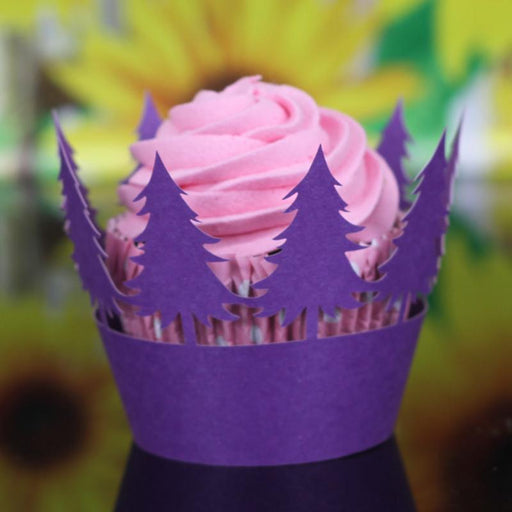 12Pcs Christmas Tree Hollow Out Cake Paper Wrap Cupcake Wrapper Purple