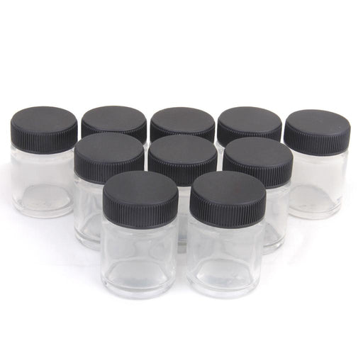 Crofta 10 x 22cc Airbrush Glass Bottles Blank Jars Pots Lid Paint Cups