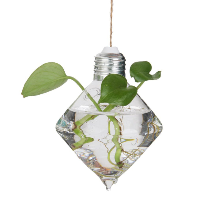 Crofta Glass Wall Hanging Vase Bottle Rhombus Bulb for Plant Flower Decorations