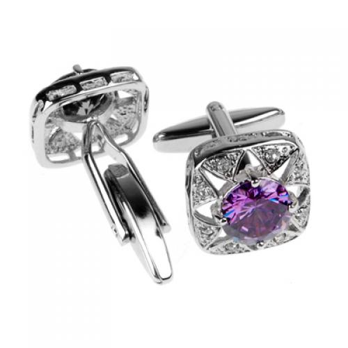 Crofta Zircon Rhinestone Stainless Steel Cuff Links Square Cufflinks - Purple