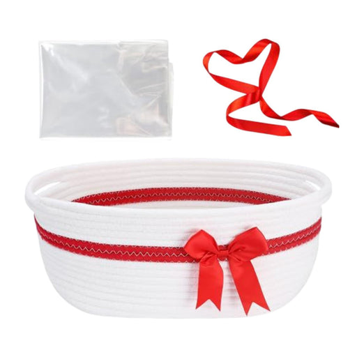 Crofta Storage Basket with Handles Christmas Woven Basket for Wardrobe Keepsake Toy white