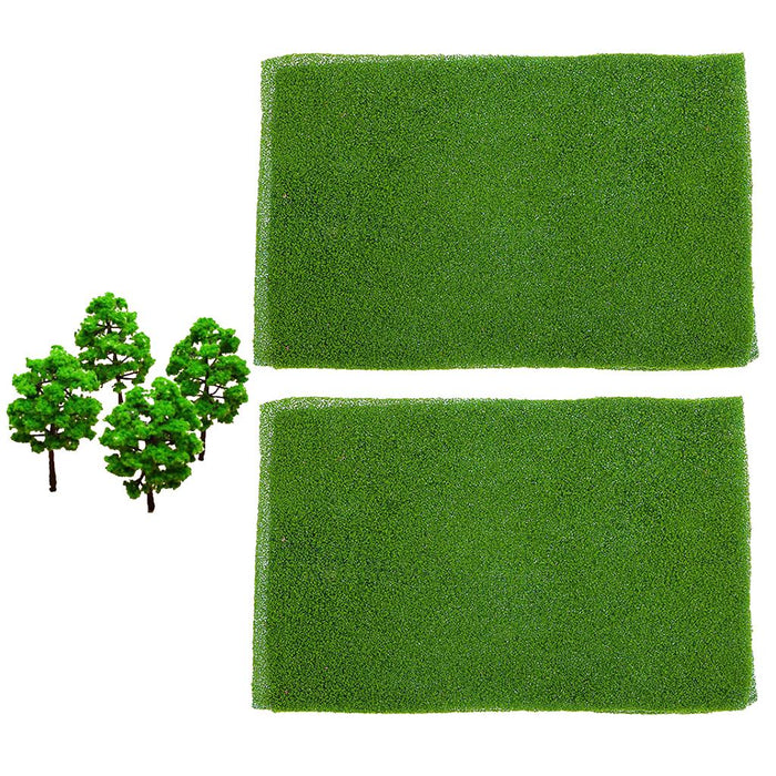 Crofta 10Pcs Model Tree Set DIY Scenery Landscape HO N w/ 2 Grass Mat Lawn