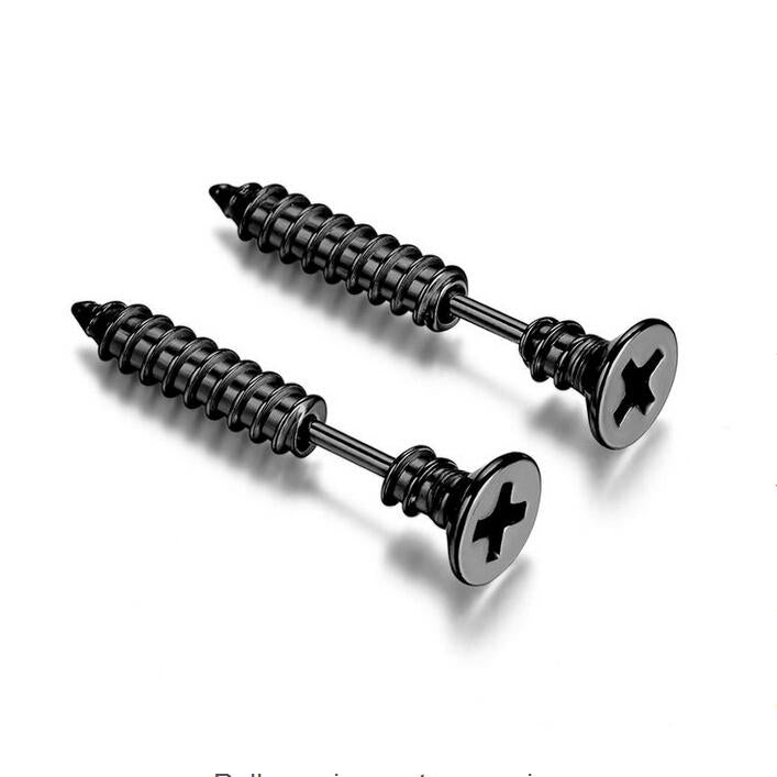 Crofta 1 Pair Men's Cool 316L stainless Steel Screw Earrings Ear Studs Black