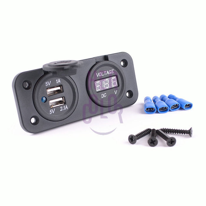 Crofta 12-24V 3.1A Car Motorcycle Dual USB Charger with Digital Display Voltmeter