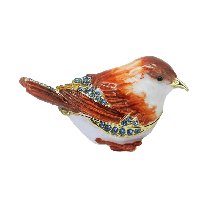 Crofta Enamel Hinged Jewelry Box Rings Holder Collectible Figurine Bird Trinket Box Light Brown