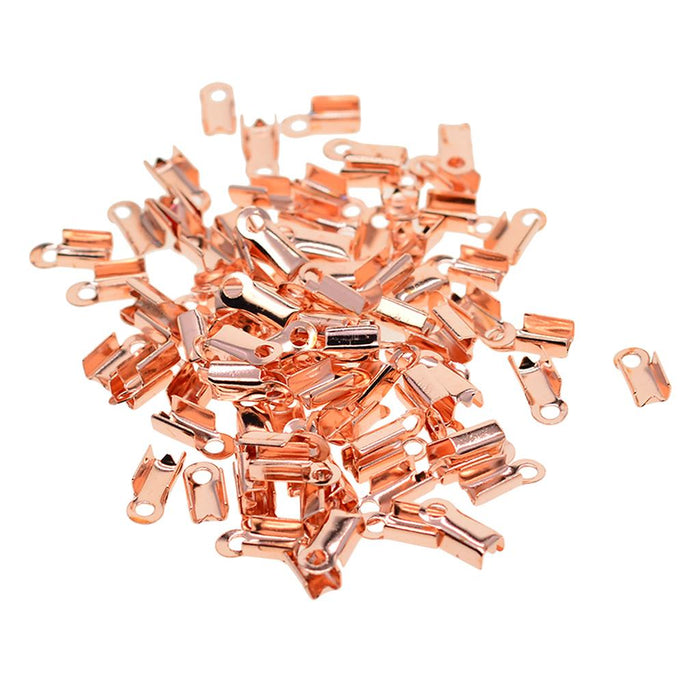 100 Pcs Folding Crimps Cord Thong End Connectors 10mm Rose Gold