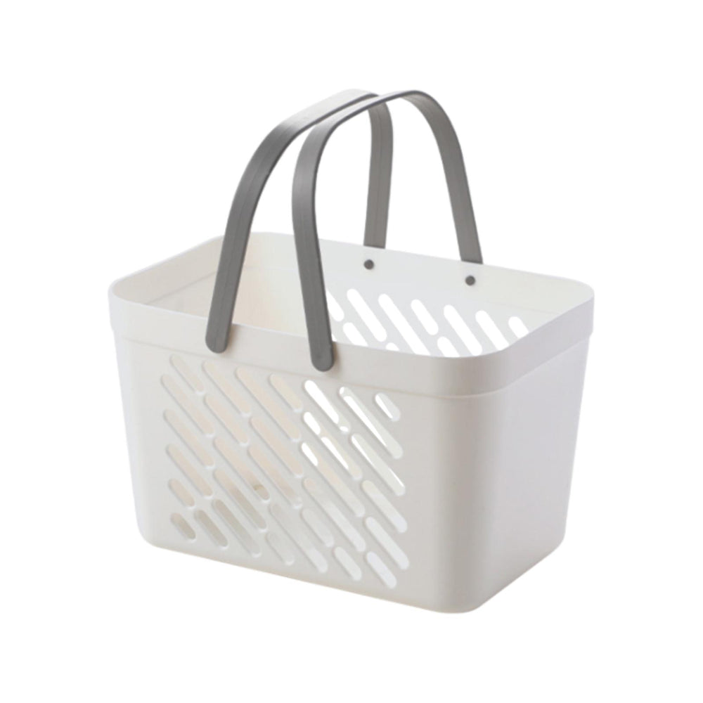 Crofta Bathroom Shower Caddy Basket with Handle Storage Bin Ventilated for Camping Gym White