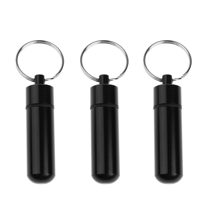 3 Pieces Mini Waterproof Pill Case Box Organizer Holder with Keychain Black