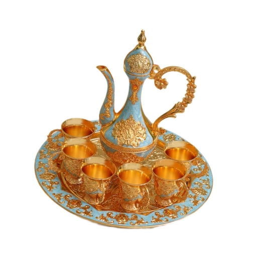 Turkish Teapot Set Metal Turkish Coffee Set for Housewarming Birthday Christmas light blue