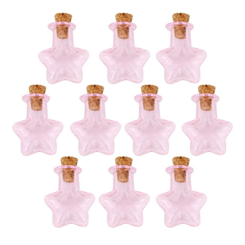 Crofta 10pcs Pink Mini Glass Bottle Vials Bottle Pendant with Cork Stopper -Star