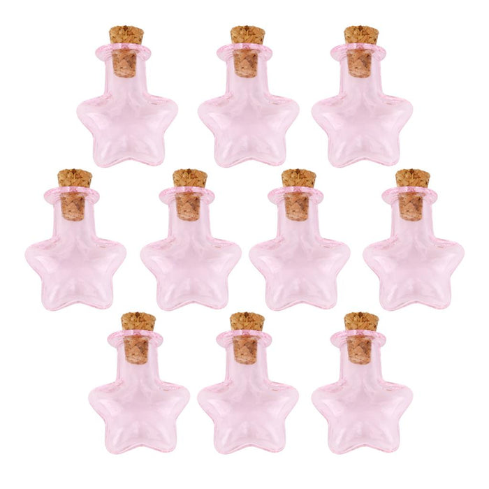 Crofta 10pcs Pink Mini Glass Bottle Vials Bottle Pendant with Cork Stopper -Star