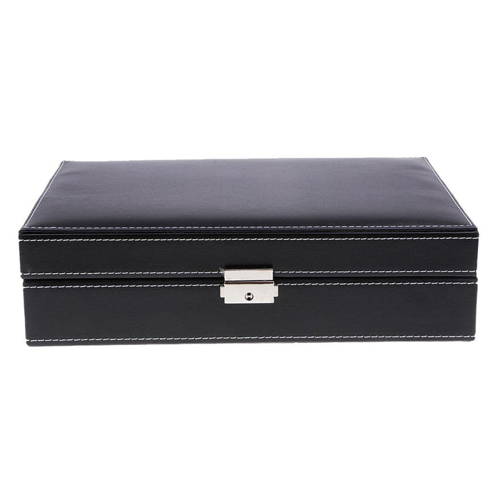 Crofta 8 Slots Watch Box with Lock and Mirror Watch Display Storage Case Black