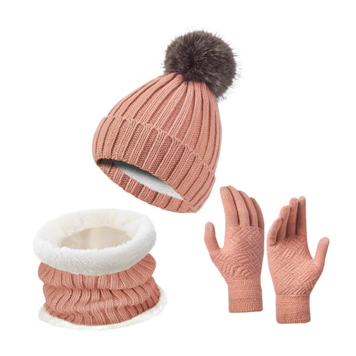 Winter Hat Scarf Gloves Set Winter Cap Neck Warmer for Running Skiing Hiking Pink