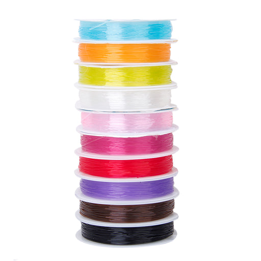 Crofta 10 Rolls Mixed Color Crystal Elastic Cord Strong Stretchy Beading Thread String 0.6mm DIY Jewellery Making