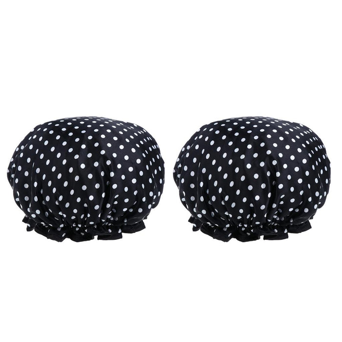 2 Pieces Double Layer Waterproof Shower Bathing Caps for Women Black #2