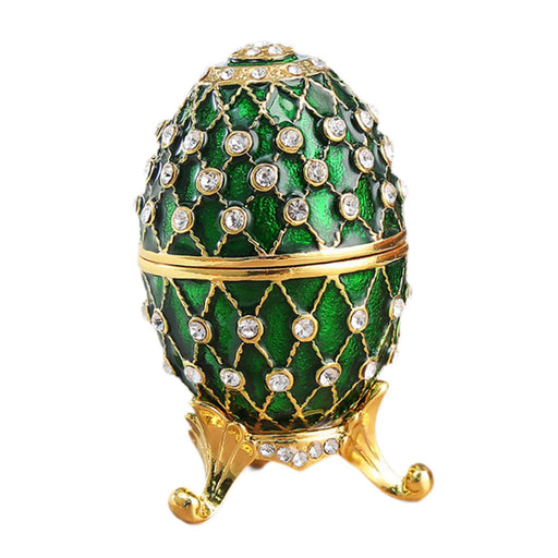 Crofta Easter Egg Shape Trinket Box Organizer Bracelets Enameled Hinged Trinket Box Green