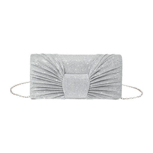 Bow Pleated Glitter Clutch Trendy Shoulder Chain Bag for Street Party Silver