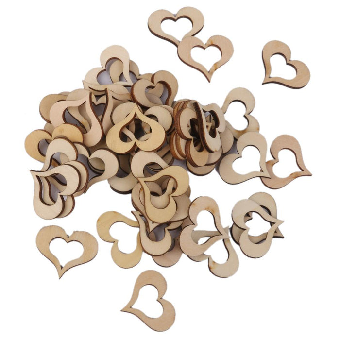 3mm Wooden Blank Hollow Heart Embellishments DIY Crafts 30mm 50pcs