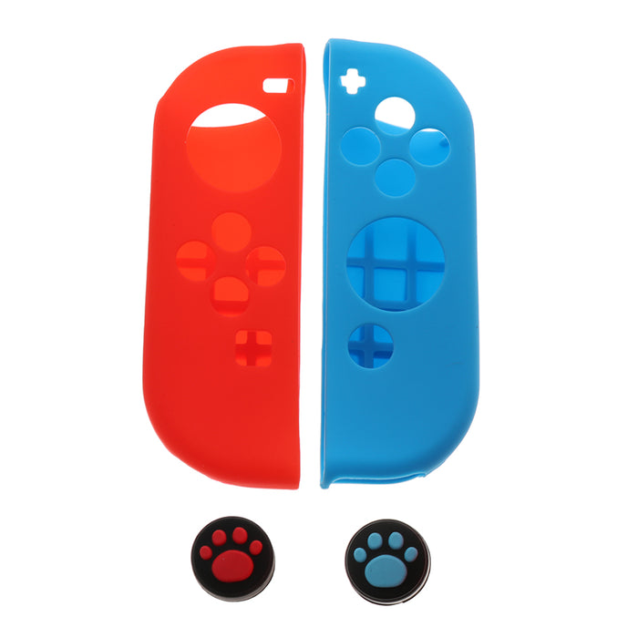 Crofta Soft Case + Thumbstick Cap for Nintendo Switch Joy-con Red Blue