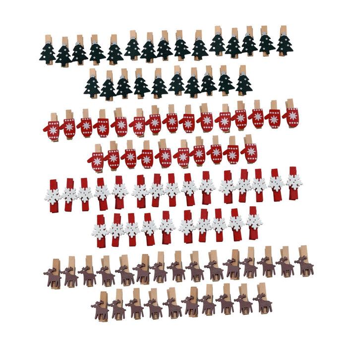 Crofta 100Pcs Christmas Wood Clips Mini for Pictures Cards Hanging Notes Decoration