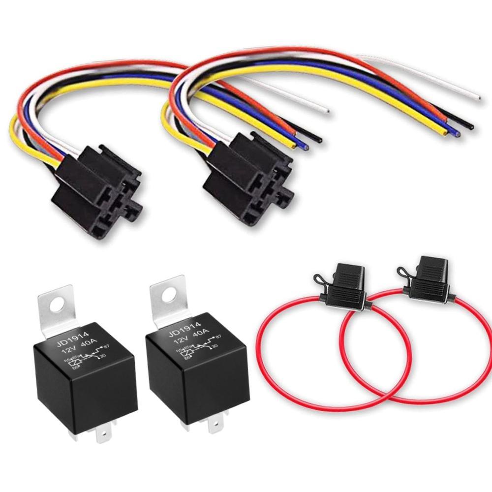 2Pcs Car 5 Pins 30/40A 12V Spdt Relays Kit Spare Parts Relay Harness Sockets