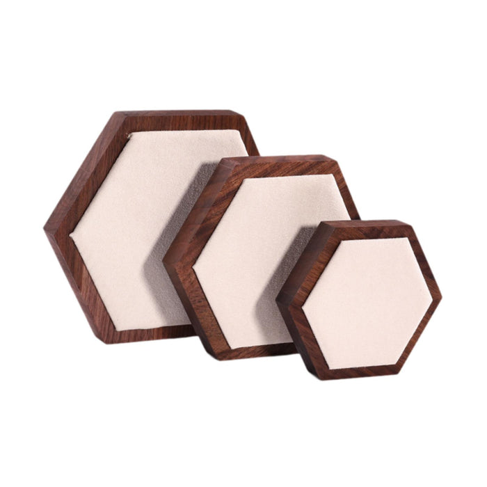 Crofta 3Pcs Jewelry Display Stand Elegant Walnut Wood for Showcase Shops Countertop Hexagon