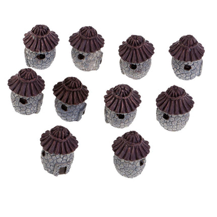 Crofta Village Thatch House Micro Landscape Resin Craft Decoration Gray Round