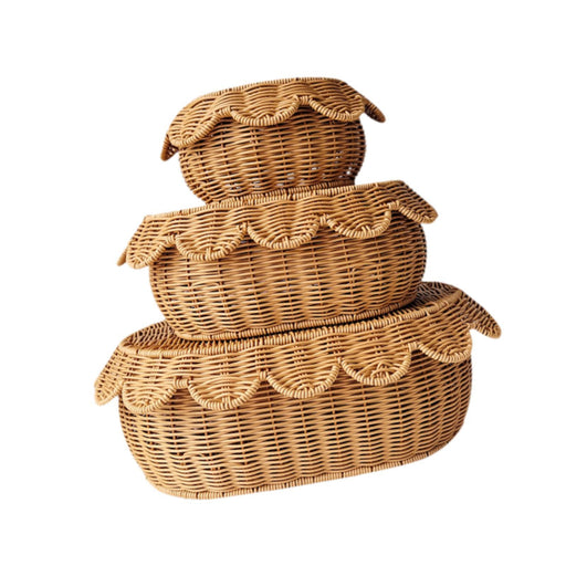 Hand Simulated Rattan Woven Basket Set Storage Baskets with Lid for Bathroom