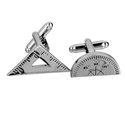 Crofta 1 Pair Wedding Groom Men Math Triangle Ruler Cufflinks Cuff Links Silver