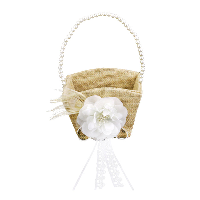 wedding burlap hessian lace vintage country flower girl basket