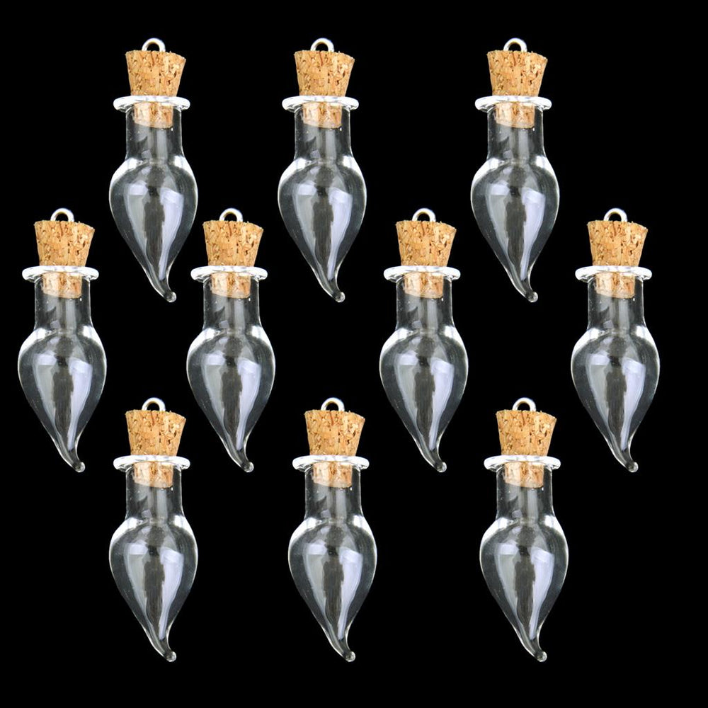 Crofta 10pcs Glass Cork Bottle Jars Vials Wishing Bottles DIY Pendant -chili shape