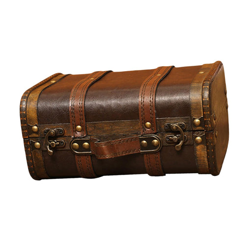 Crofta Decorative Storage Box Wood Treasure Chest Case Birthday Jewelry Trinket Box 23.5cmx17.5cmx11.5cm