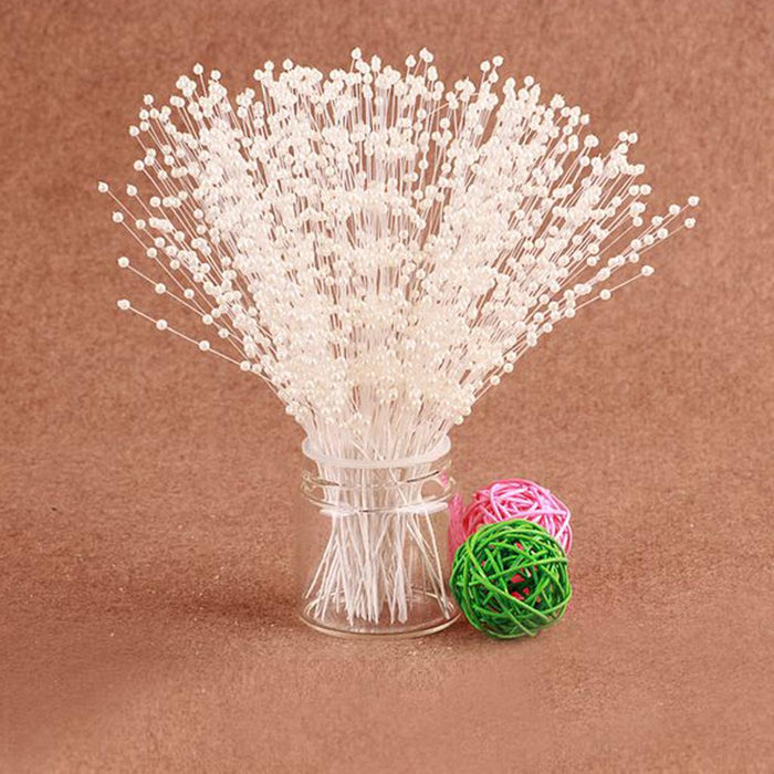 Crofta 100 Stems Handmade Beige Pearl Bead Spray Wedding Bouquet Cakes Crafts