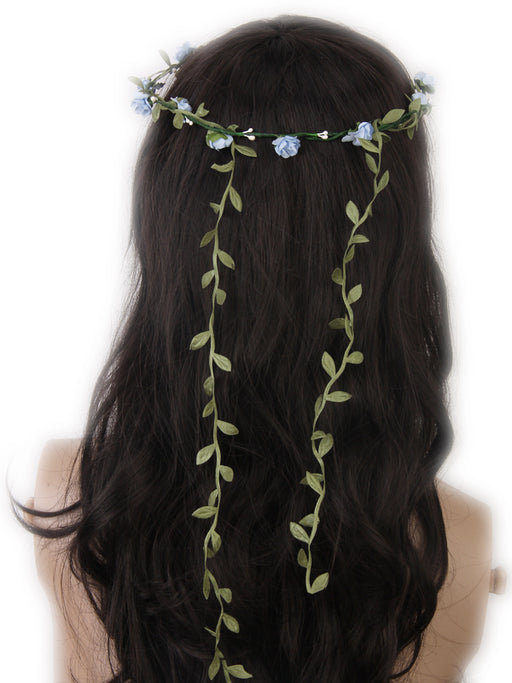 Crofta Women Girls Ladies Cute Elegant Head Wreath Floral Crown Garland Headband Headwear Headpiece Blue + Green