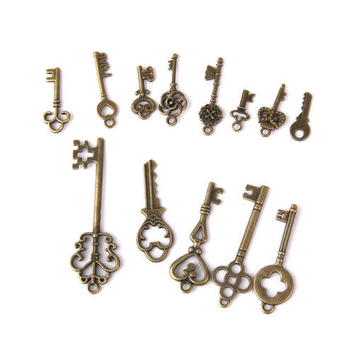 Crofta 13pcs Antique Bronze Key Pendant Necklace Findings Charm Pendants